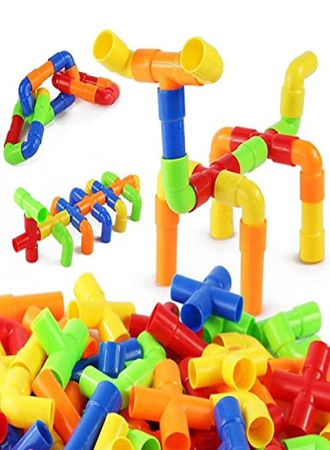 PULSBERY Plastic Building Blocks Toy with Wheels for Kids,Block Toys for 3-8 Years Old Kids Boys & Girls,Multi Color (Pipe Puzzle Building Block,Kids Puzzle Game) - Image 1